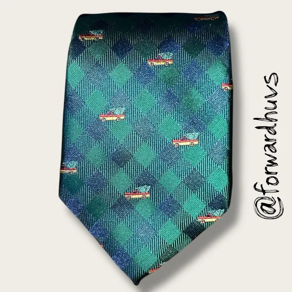 HO HO HO Christmas Necktie – 58” x 3.25” – Pickup Truck & Tree Print